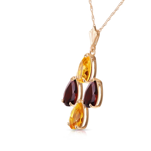 14K. SOLID GOLD NECKLACE WITH CITRINES & GARNETS